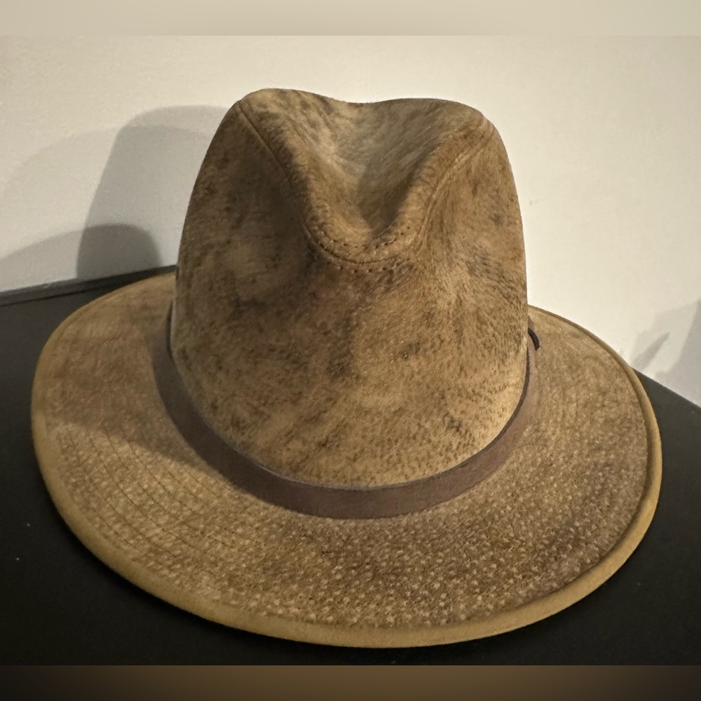 Stylish Tan Suede Leather Fedora Hat